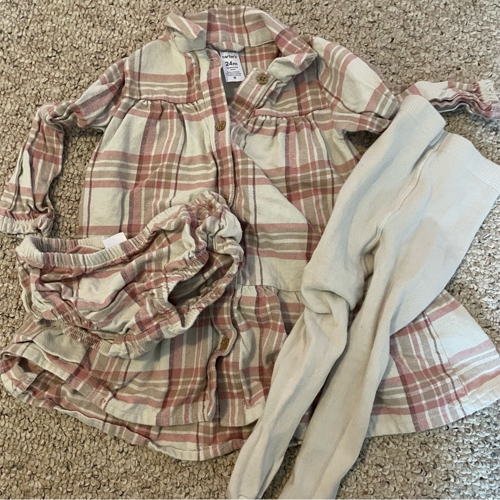 Carter's Red and Cream Plaid Button Down Shirt Set